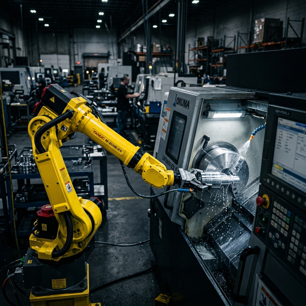 Autonomous Fanuc robotic machine tending cell